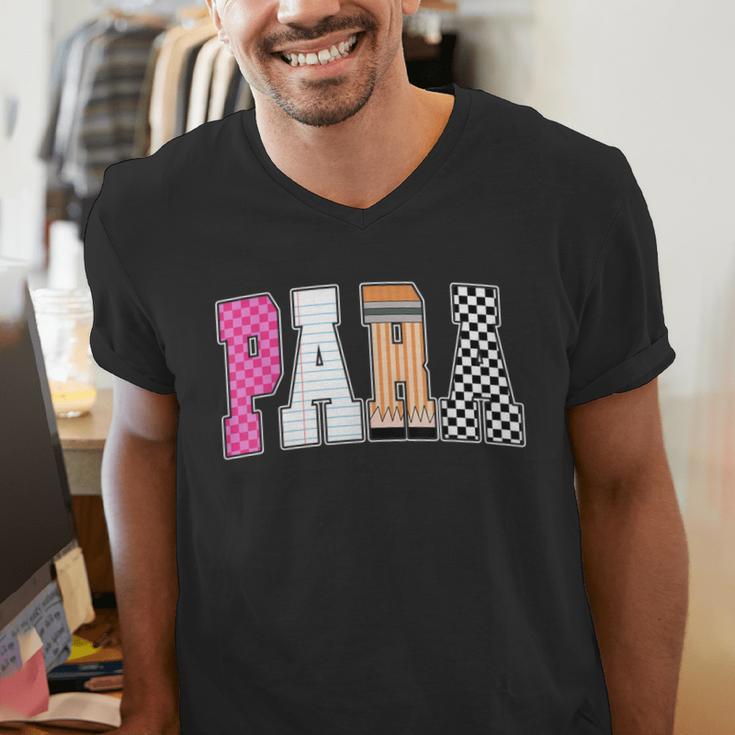 Back To School Teacher Para Preppy Checkered Para Life Men's V-Neck T-Shirt, funny gift
