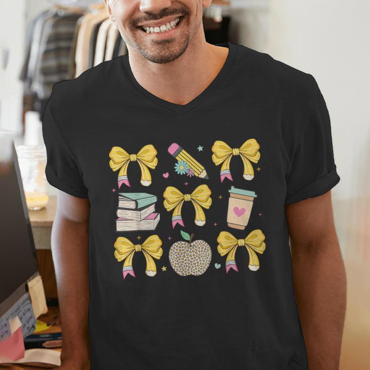 Back To School Yellow Bows Book Coffee Leopard Apple Teacher Men's V-Neck T-Shirt, funny gift Back To School Yellow Bows Book Coffee Leopard Apple Teacher Men's V-Neck T-Shirt, funny gift