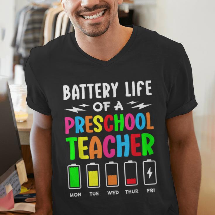 Battery Life Of a Preschool School Teacher School Week Men's V-Neck T-Shirt, funny gift