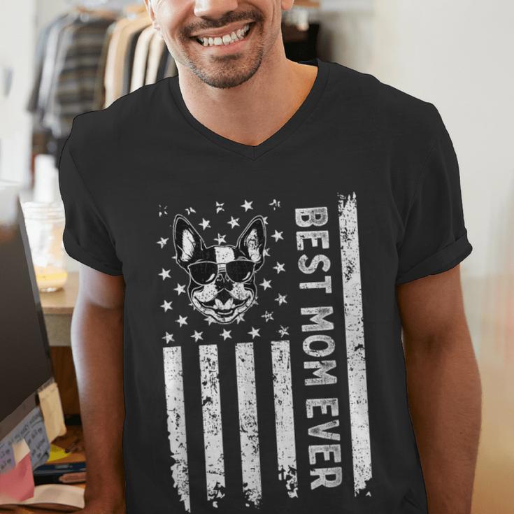 Best Boston Terrier Dog Mom Ever USA Flag For Men Women Kids Men's V-Neck T-Shirt, Boston Terrier Mom Shirts, funny gift
