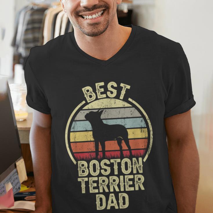 Best Dog Father Dad Vintage Boston Terrier For Men Women Men's V-Neck T-Shirt, Boston Terrier Dad Shirts, funny gift