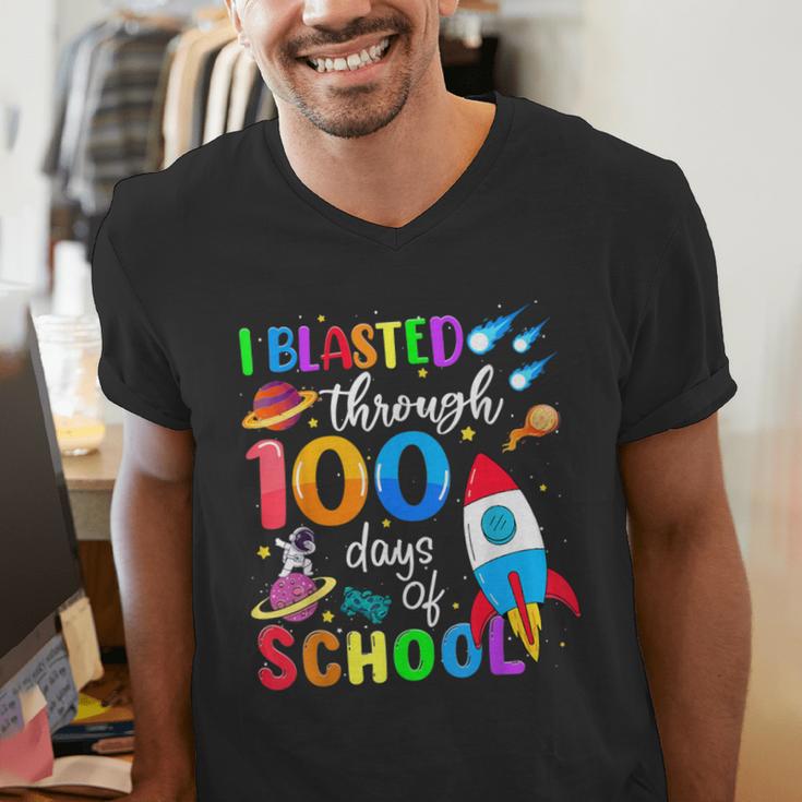 I Blasted Through 100 Days Of School 100th Day Teacher Kids Men's V-Neck T-Shirt, funny gift