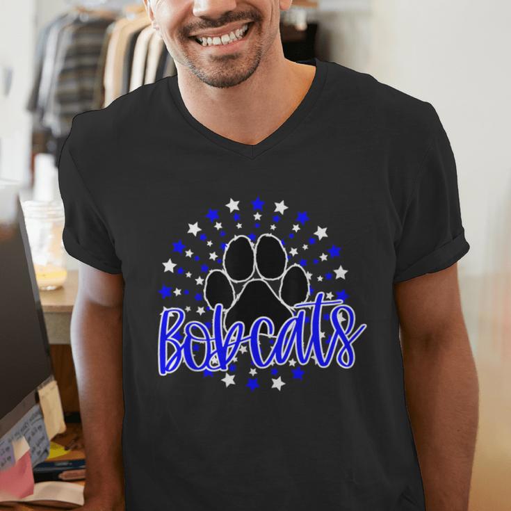 Blue Bobcats School Spirit Coquette Bow Mascot Teacher Men's V-Neck T-Shirt, funny gift Blue Bobcats School Spirit Coquette Bow Mascot Teacher Men's V-Neck T-Shirt, funny gift