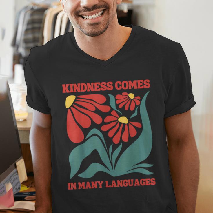 Boho Flower ESL Teacher Kindness Comes In Many Languages Men's V-Neck T-Shirt, Esl Teacher Shirts, funny gift
