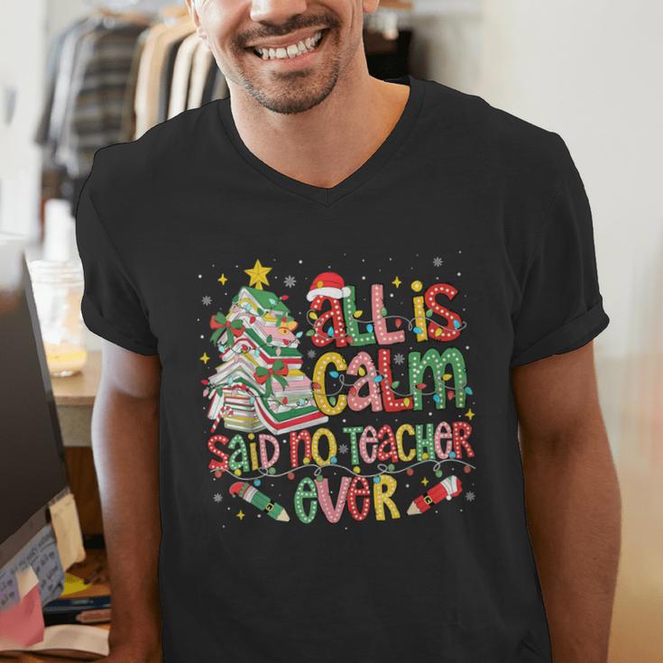 Book Tree All Is Calm Said No Teacher Ever Christmas Men's V-Neck T-Shirt, funny gift Book Tree All Is Calm Said No Teacher Ever Christmas Men's V-Neck T-Shirt, funny gift