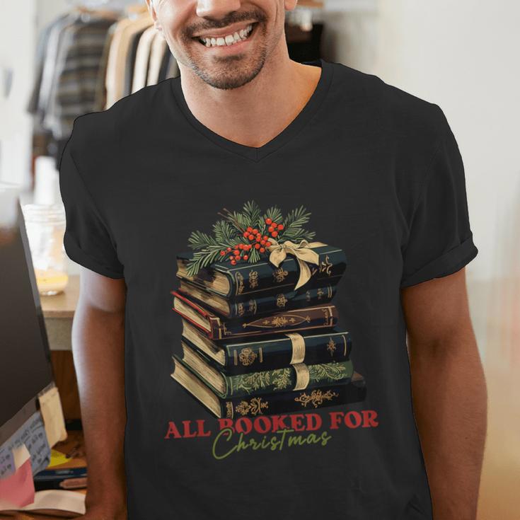 All Booked For Christmas Christmas Book Tree For Teacher For Men Women Kids Men's V-Neck T-Shirt, funny gift All Booked For Christmas Christmas Book Tree For Teacher For Men Women Kids Men's V-Neck T-Shirt, funny gift