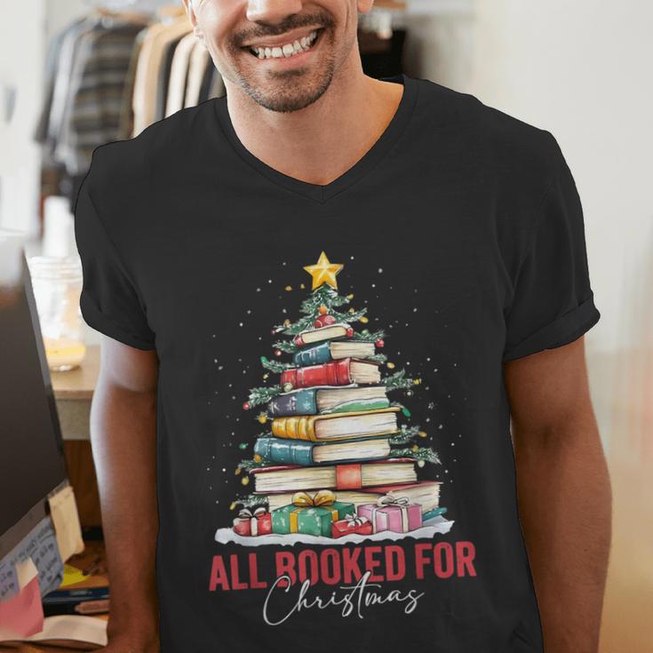All Booked For Christmas Xmas Tree Teacher Holiday Pajamas Men's V-Neck T-Shirt, funny gift