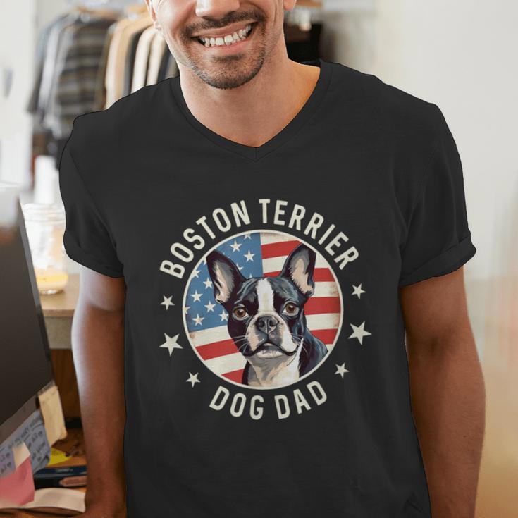 Boston Bull Terrier Men Boston Terrier Dog Dad Men's V-Neck T-Shirt, Boston Terrier Dad Shirts, funny gift