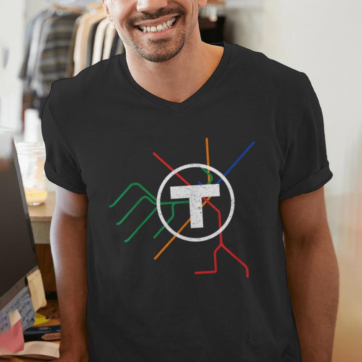 Boston T Subway Map Vintage MBTA Men's V-Neck T-Shirt, funny gift