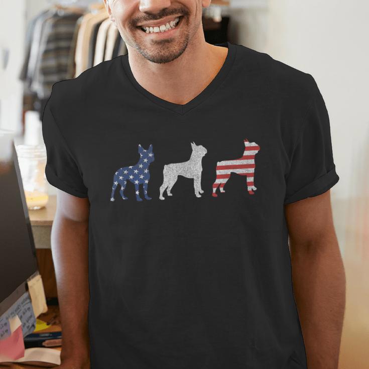 Boston Terrier 4th Of July Dog Patriotic USA Flag Man Woman Men's V-Neck T-Shirt, Patriotic Boston Terrier Shirts, Boston Terrier 4th Of July Shirts, funny gift
