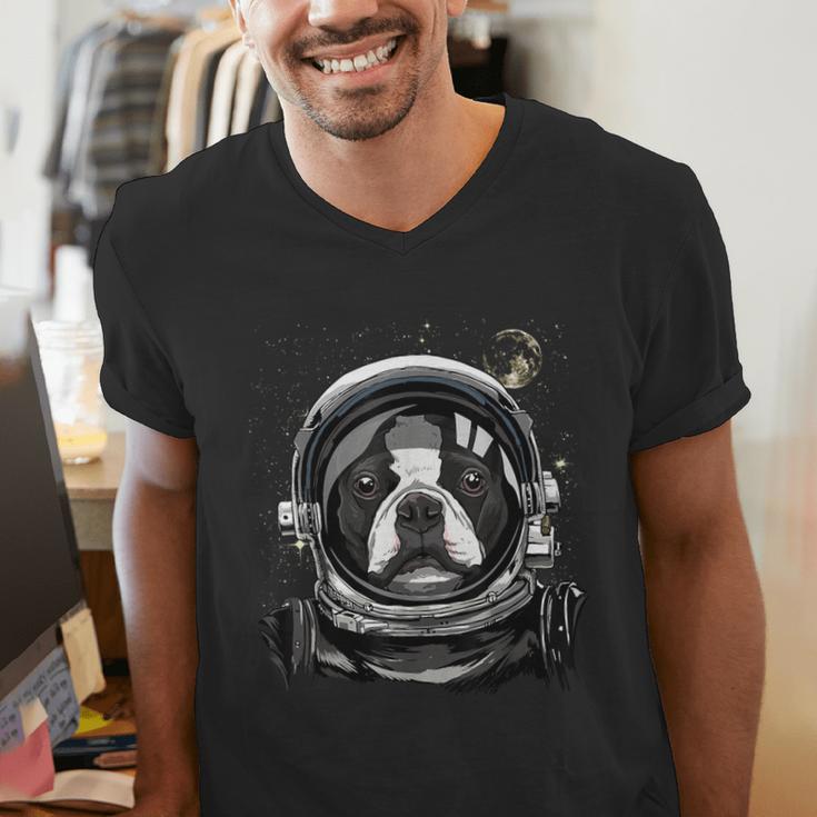 Boston Terrier Astronaut Shirt Spaceman Dog Space Lover Men's V-Neck T-Shirt, funny gift