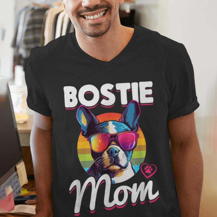 Boston Terrier Bostie Dog Breed Pet Bostie Mom Men's V-Neck T-Shirt, Boston Terrier Mom Shirts, funny gift