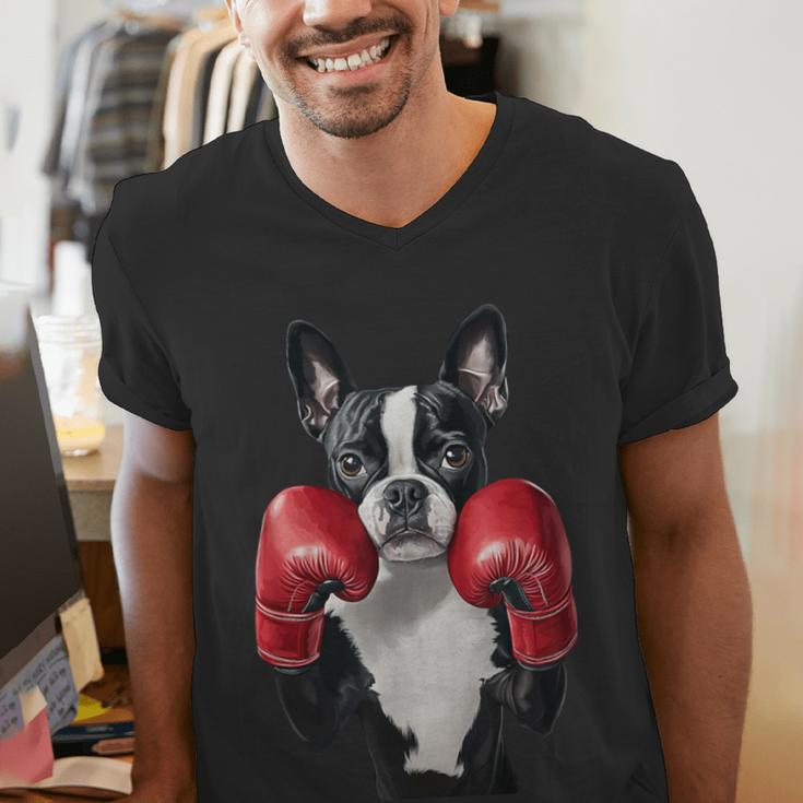 Boston Terrier Boxing Men's V-Neck T-Shirt, funny gift