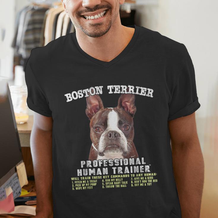 Boston Terrier Brindle Dog Professional Human Trainer Men's V-Neck T-Shirt, funny gift
