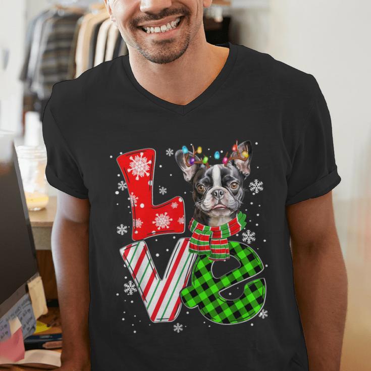 Boston Terrier Christmas Tree Lights Santa Dog Xmas For Men Women Kids Men's V-Neck T-Shirt, Boston Terrier Christmas Shirts, funny gift
