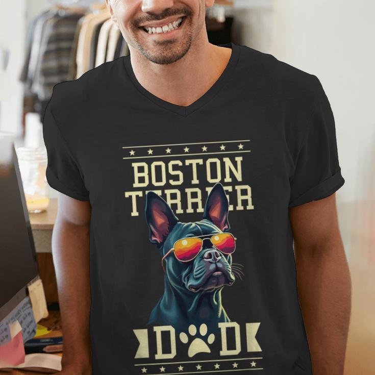 Boston Terrier Dad Boston Bull Bostie Dog Men's V-Neck T-Shirt, Boston Terrier Dad Shirts, funny gift