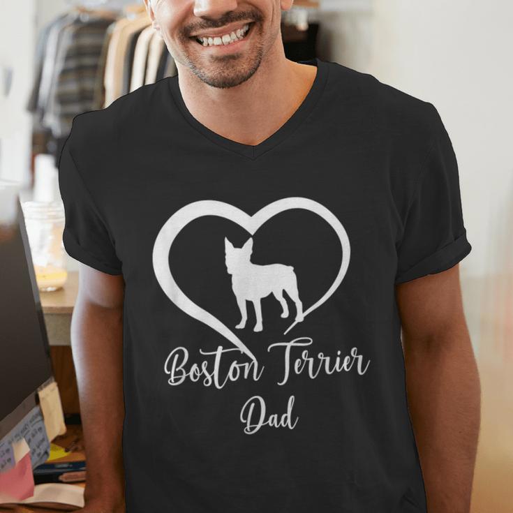 Boston Terrier Dad Cute Boston Terrier Silhouette Heart Men's V-Neck T-Shirt, Boston Terrier Dad Shirts, funny gift