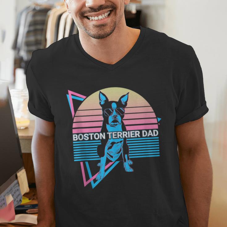 Boston Terrier Dad Retro Men's V-Neck T-Shirt, Boston Terrier Dad Shirts, funny gift