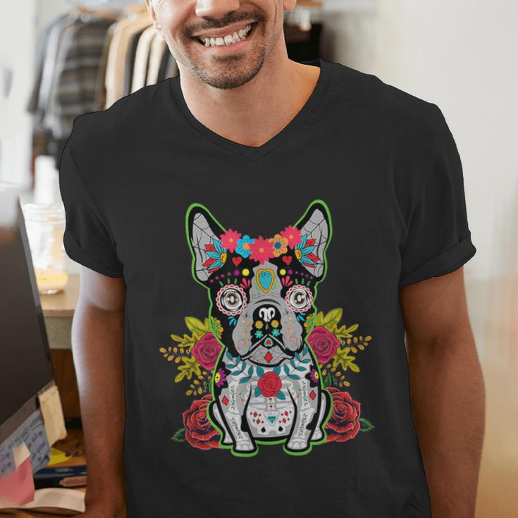 Boston Terrier Dia De Los Muertos Day Of The Dead Dog Skull For Men Women Kids Men's V-Neck T-Shirt, funny gift