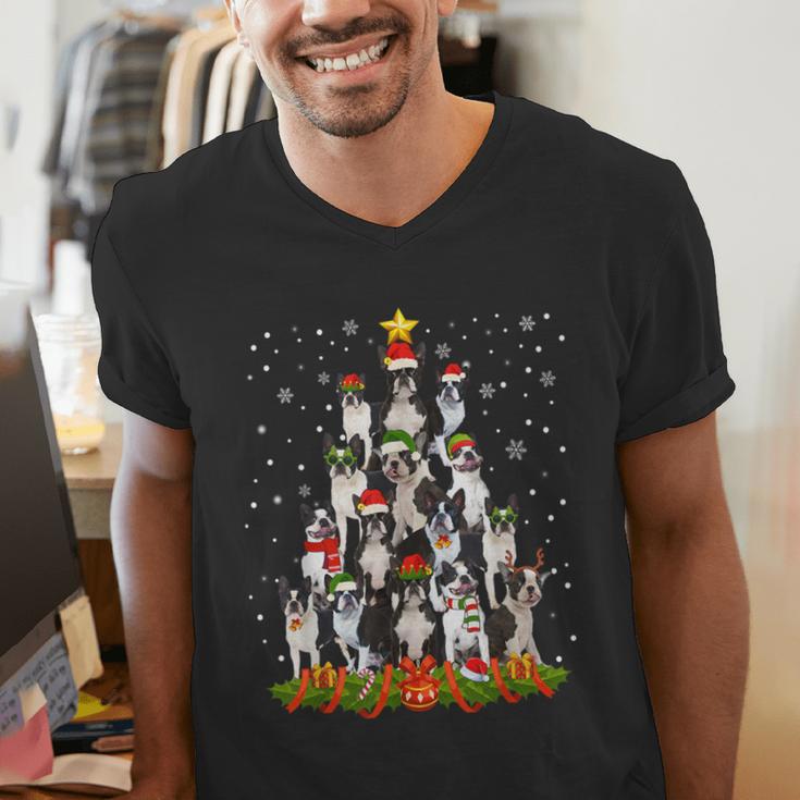 Boston Terrier Dog Christmas Tree Santa Hat Xmas Pajama Men Women Kids Men's V-Neck T-Shirt, Boston Terrier Christmas Shirts, funny gift