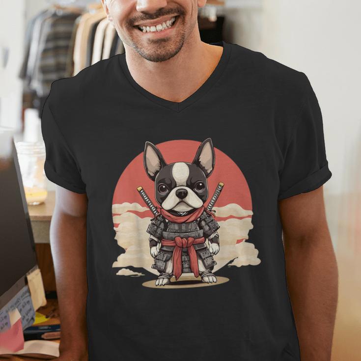 Boston Terrier Dog Japanese Style Samurai Dogs Men's V-Neck T-Shirt, funny gift