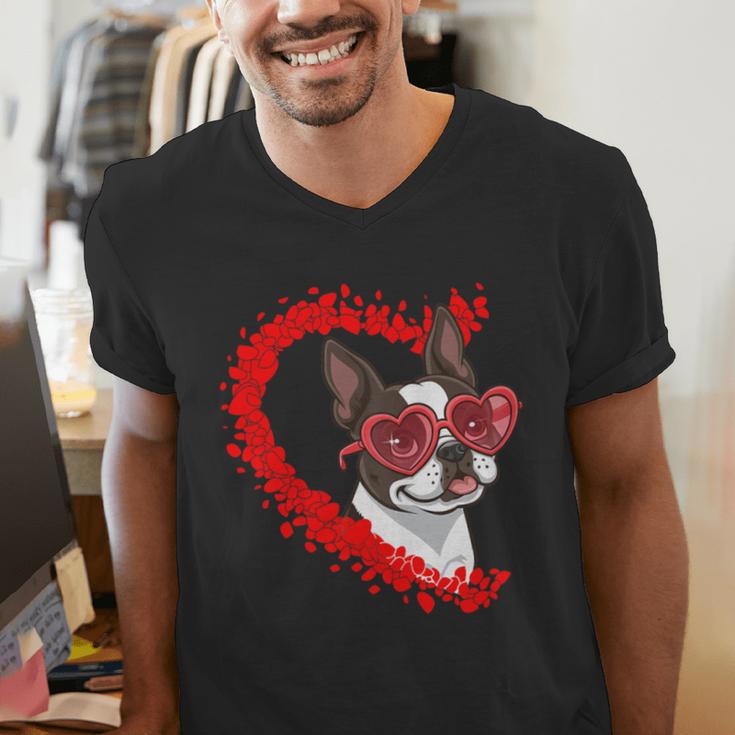 Boston Terrier Dog Mom Dad Valentine’s Day Pet Lover For Men Women Kids Men's V-Neck T-Shirt, Boston Terrier Dad Shirts, Boston Terrier Mom Shirts, funny gift