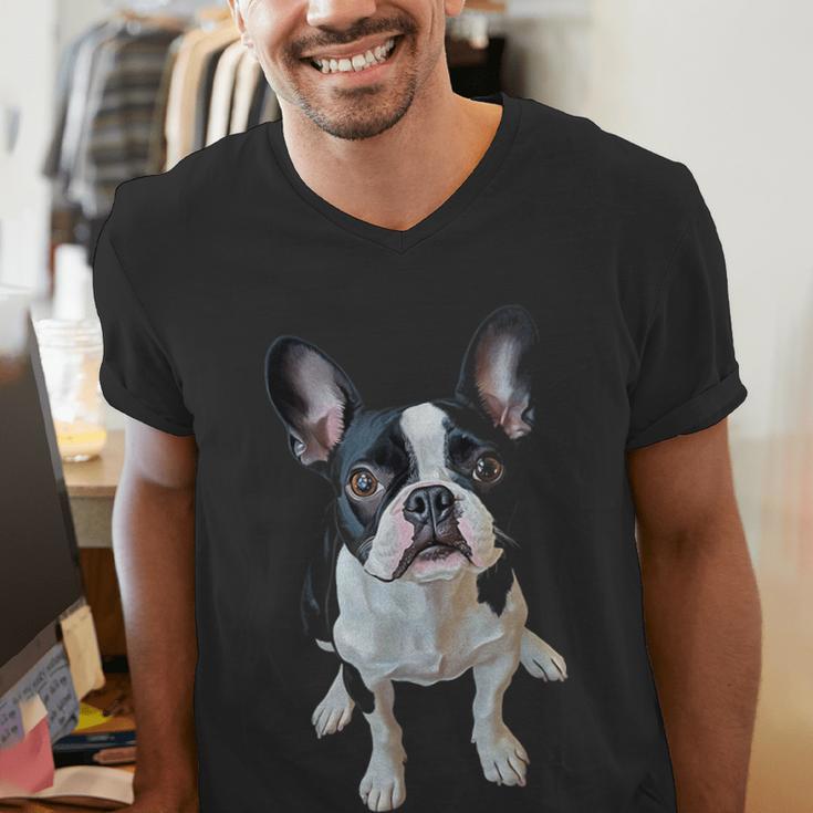Boston Terrier Dog Motif Pet Art Boston Terrier Men Women Kids Men's V-Neck T-Shirt, funny gift