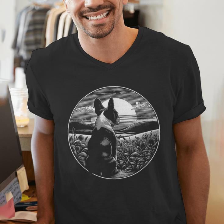 Boston Terrier Dog Nature Scene Graphic Art Men Women Girls Kids Men's V-Neck T-Shirt, funny gift