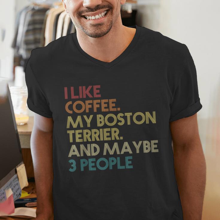 Boston Terrier Dog Owner Coffee Lovers Quote Vintage Retro For Men Women Men's V-Neck T-Shirt, funny gift