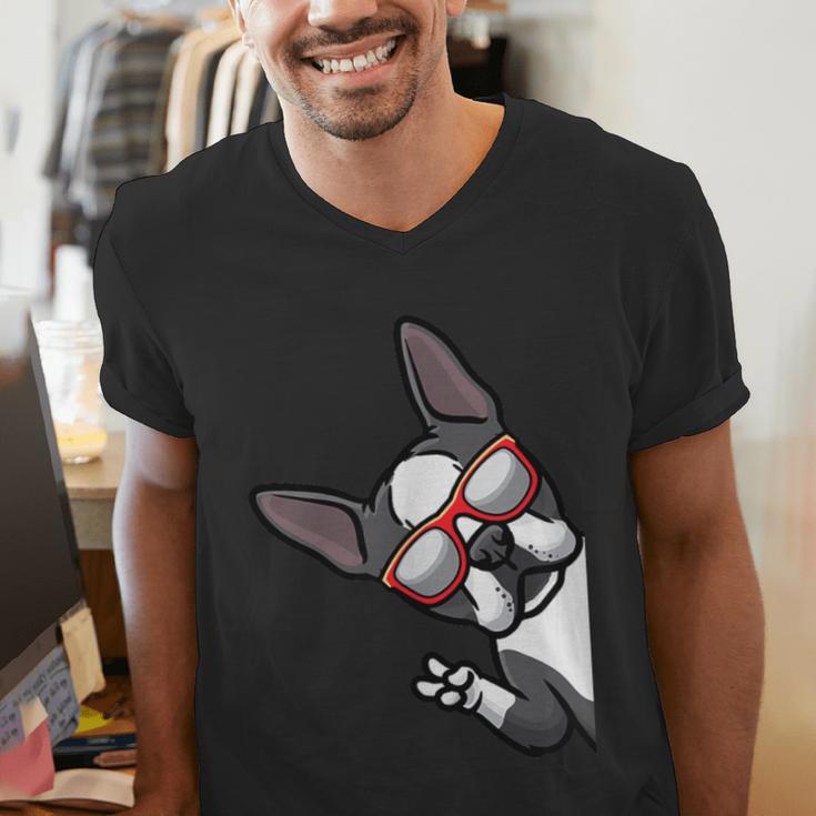 Boston Terrier Dog From Side Boston Bull Men's V-Neck T-Shirt, funny gift