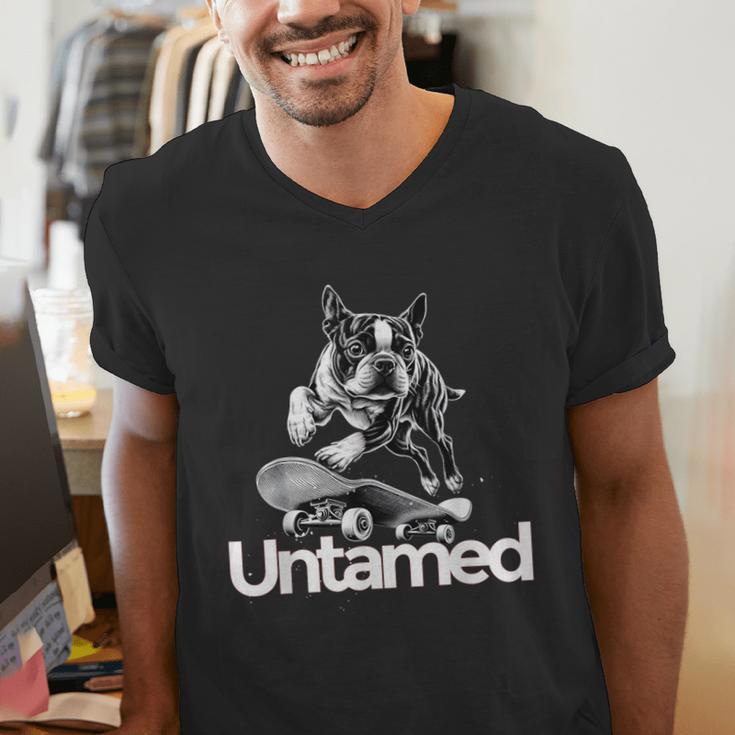 Boston Terrier Dog Untamed For Men Women Men's V-Neck T-Shirt, funny gift