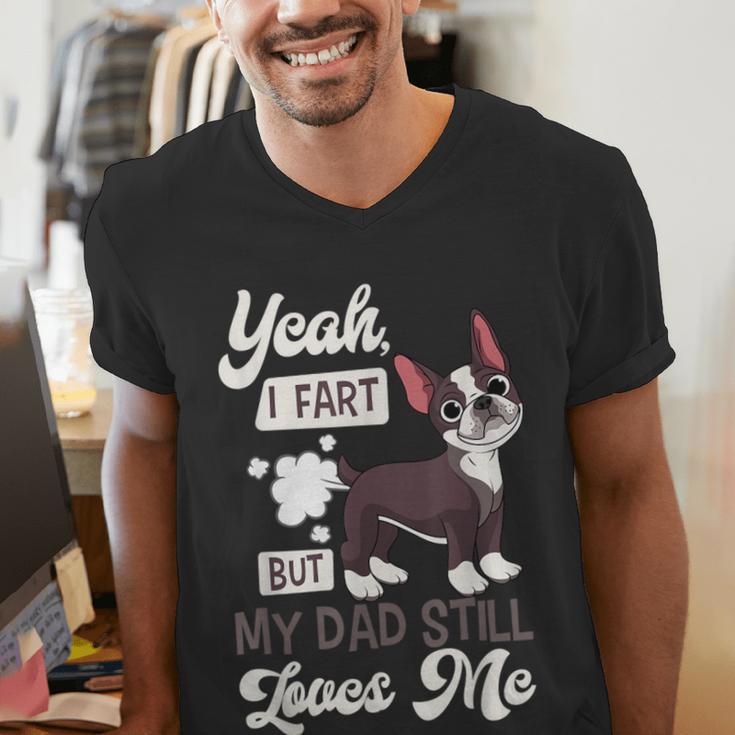 Boston Terrier Fart American Gentleman Non-Sporting Dog Men's V-Neck T-Shirt, American Boston Terrier Shirts, funny gift