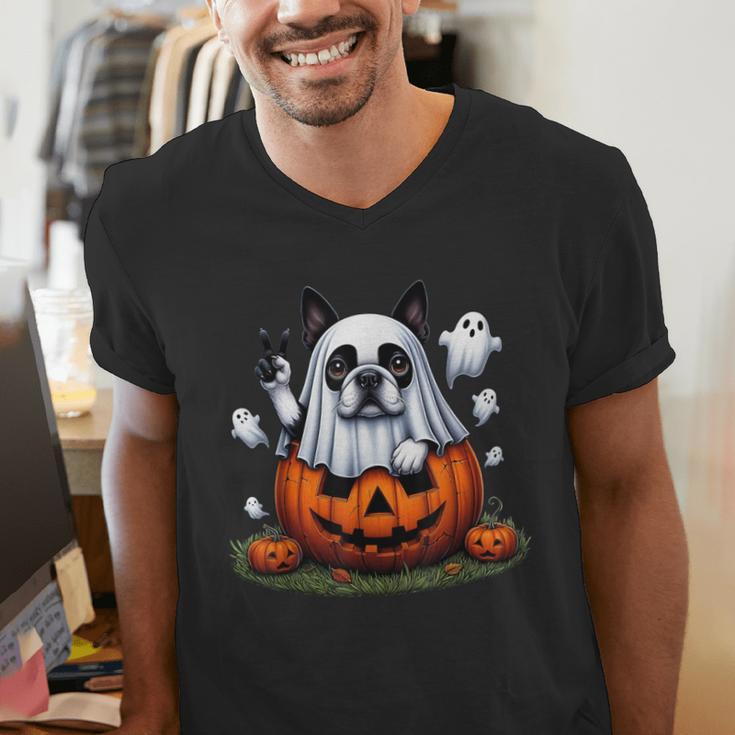 Boston Terrier Ghost Boo Halloween Kids Men's V-Neck T-Shirt, Boston Terrier Halloween Shirts, Boston Terrier Ghost Shirts, funny gift