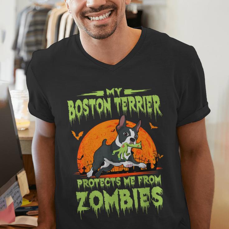 Boston Terrier Halloween Zombie American Gentleman Dog Lover Men's V-Neck T-Shirt, Boston Terrier Halloween Shirts, American Boston Terrier Shirts, funny gift