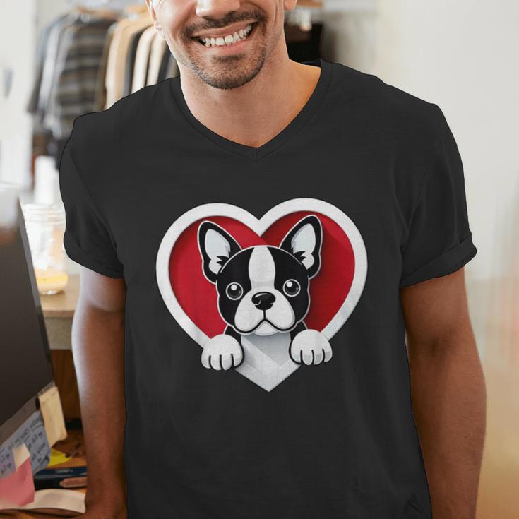 Boston Terrier Heart Cute Puppy Lover Or Dog Owner Men's V-Neck T-Shirt, funny gift