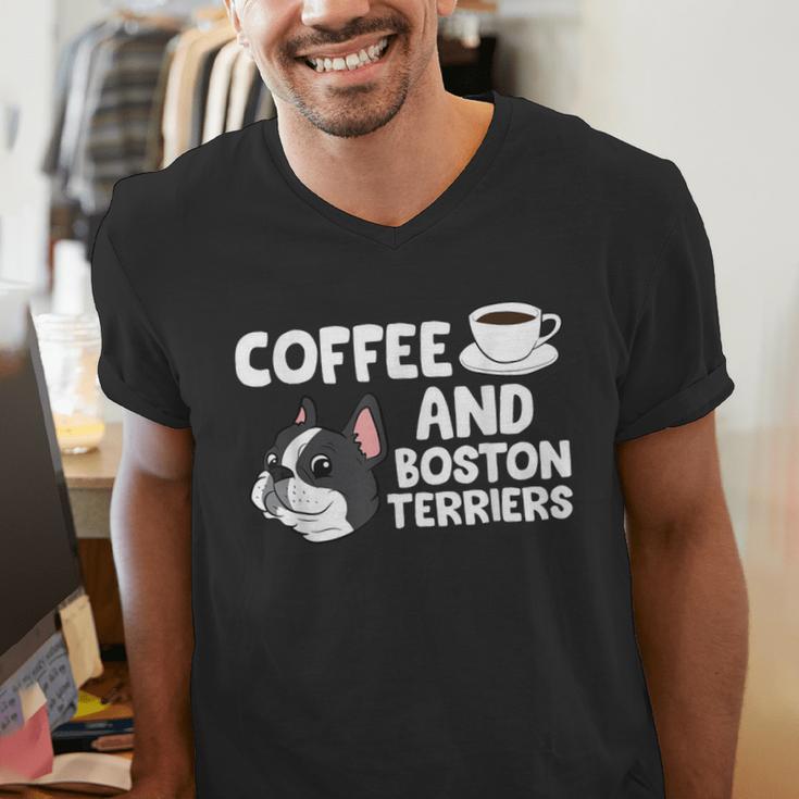 Boston Terrier Lover Coffee And Boston Terriers Men's V-Neck T-Shirt, funny gift