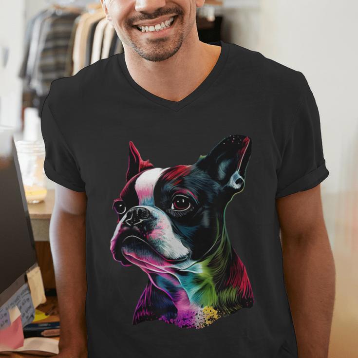 Boston Terrier Lovers Colorful Pop Art Boston Terrier Men's V-Neck T-Shirt, funny gift