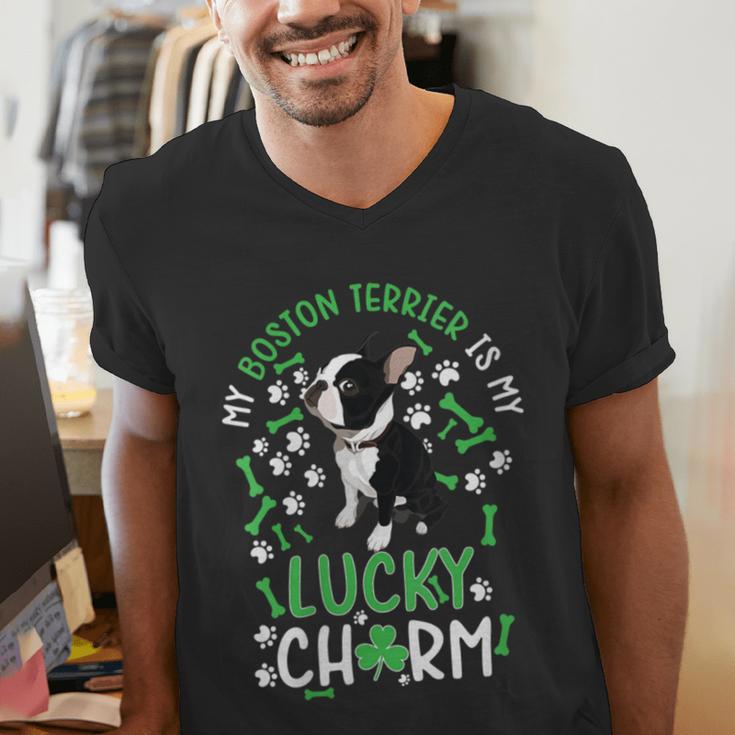 My Boston Terrier Is My Lucky Charm Paw Dog St Patrick's Day Men's V-Neck T-Shirt, funny gift