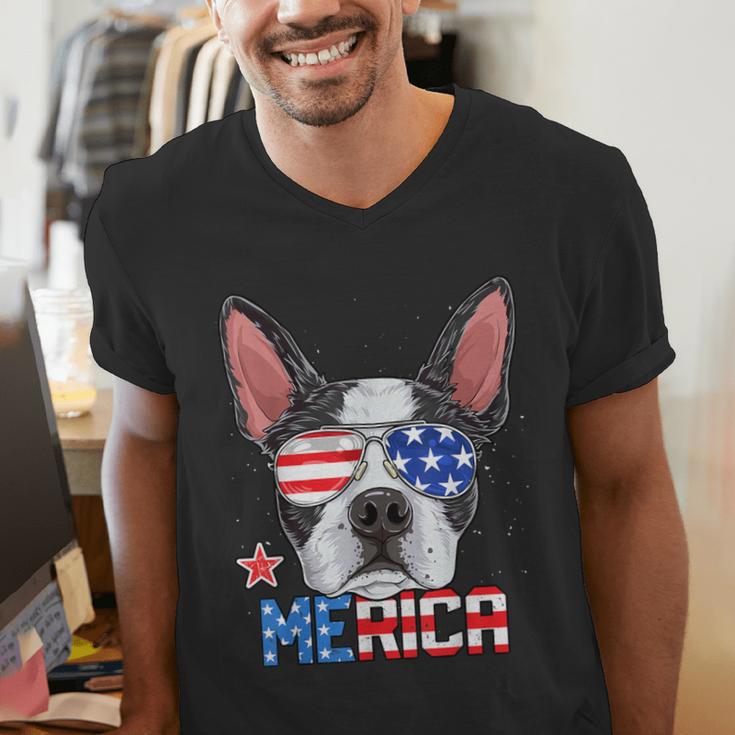 Boston Terrier Merica 4th Of July T Shirt Men Boys Dog Puppy Men's V-Neck T-Shirt, Boston Terrier 4th Of July Shirts, funny gift