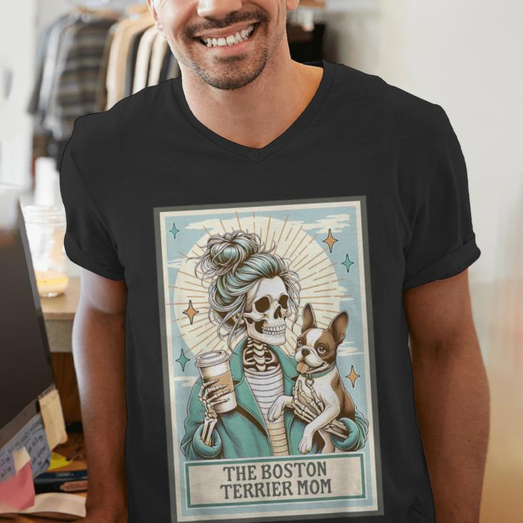 Boston Terrier Mom Skeleton Tarot Card Witch Vibes Dog Mom Men's V-Neck T-Shirt, Boston Terrier Mom Shirts, Boston Terrier Tarot Shirts, funny gift