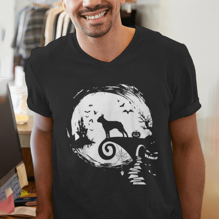 Boston Terrier And Moon Halloween Costume Dog Lover Men's V-Neck T-Shirt, Boston Terrier Halloween Shirts, funny gift