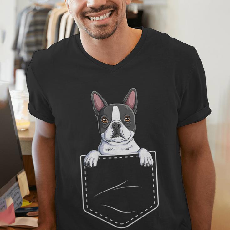 Boston Terrier In The Pocket Cute Boston Terrier Dog Lovers For Men Women Girls Kids Men's V-Neck T-Shirt, funny gift