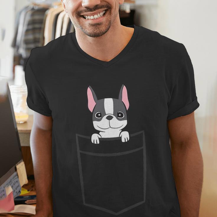 Boston Terrier In The Pocket Cute Boston Terrier Dog For Men Women Girls Kids Men's V-Neck T-Shirt, funny gift