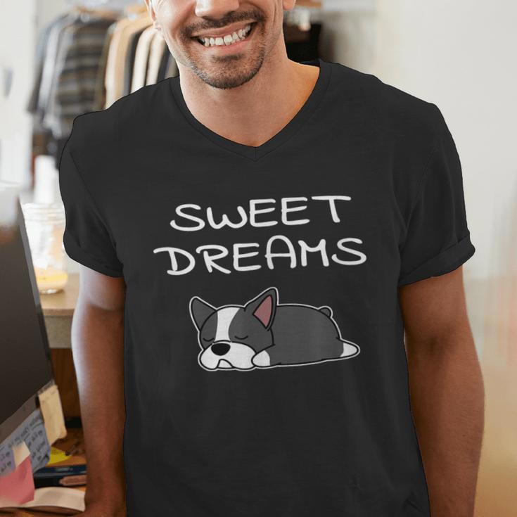 Boston Terrier Puppy Sweet Dreams Pajama For Bedtime Men's V-Neck T-Shirt, funny gift