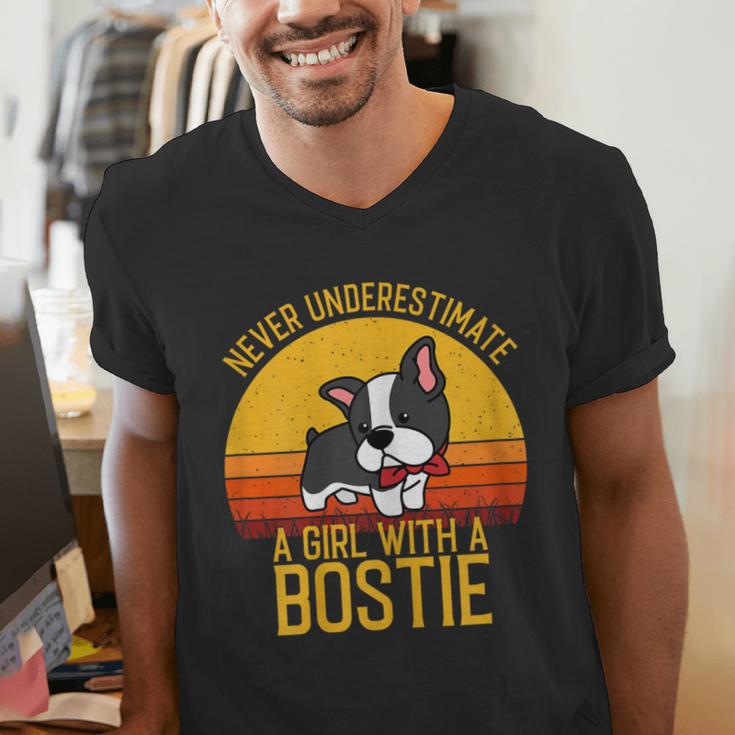 Boston Terrier Never Underestimate a Girl With a Bostie Men's V-Neck T-Shirt, funny gift