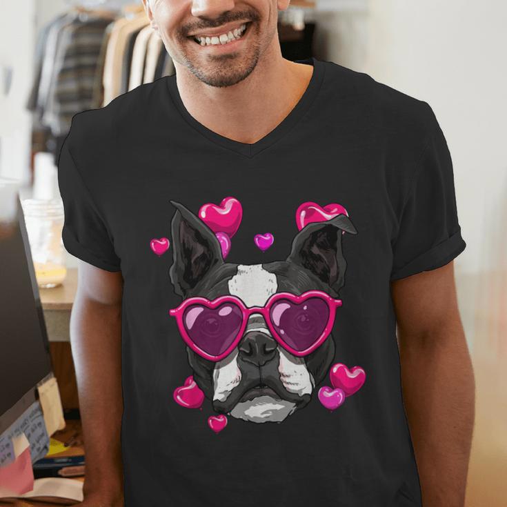 Boston Terrier Valentines Day Shirt Heart Dog Lover Men's V-Neck T-Shirt, funny gift