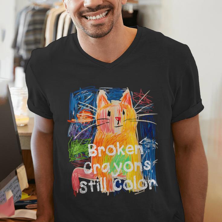 Broken Crayons Still Color Cat Teacher Men's V-Neck T-Shirt, funny gift Broken Crayons Still Color Cat Teacher Men's V-Neck T-Shirt, funny gift