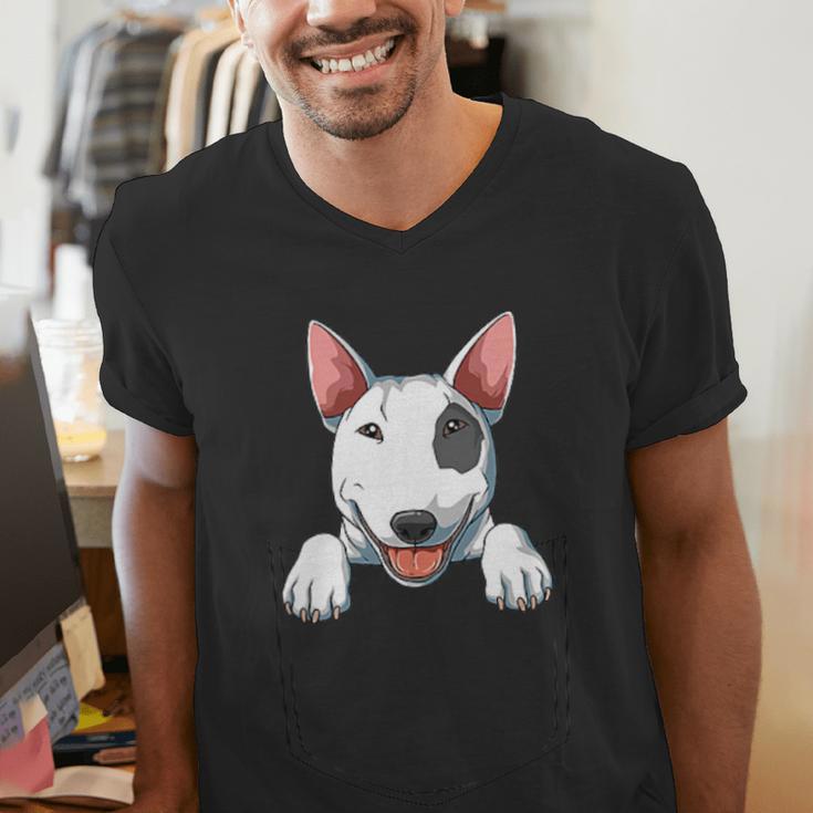 Bull Terrier Pocket Bull Terrier Peeking Out Pocket Men's V-Neck T-Shirt, funny gift