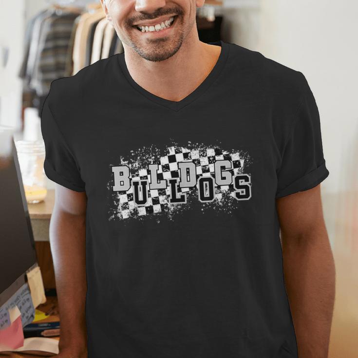 Bulldogs School Spirit Bulldog Pride Checkered Teacher Men's V-Neck T-Shirt, funny gift Bulldogs School Spirit Bulldog Pride Checkered Teacher Men's V-Neck T-Shirt, funny gift