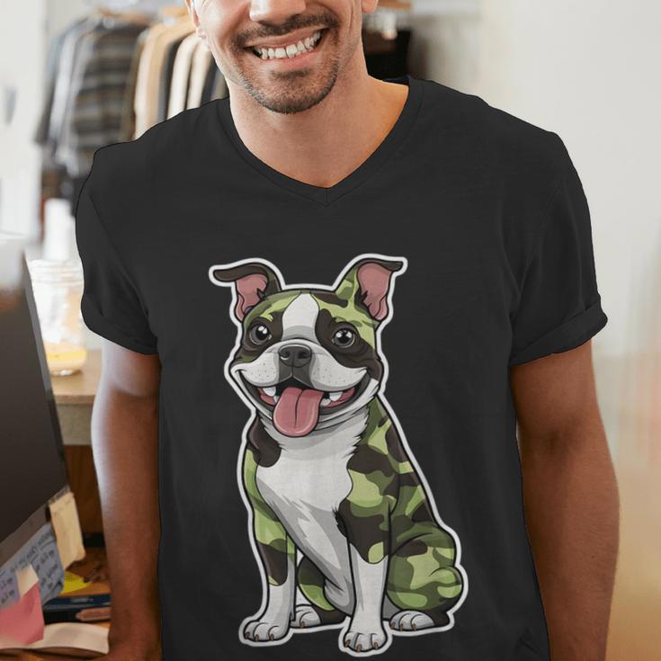 Camo Boston Terrier Pet Owner Camouflage Dog Lover Men's V-Neck T-Shirt, funny gift
